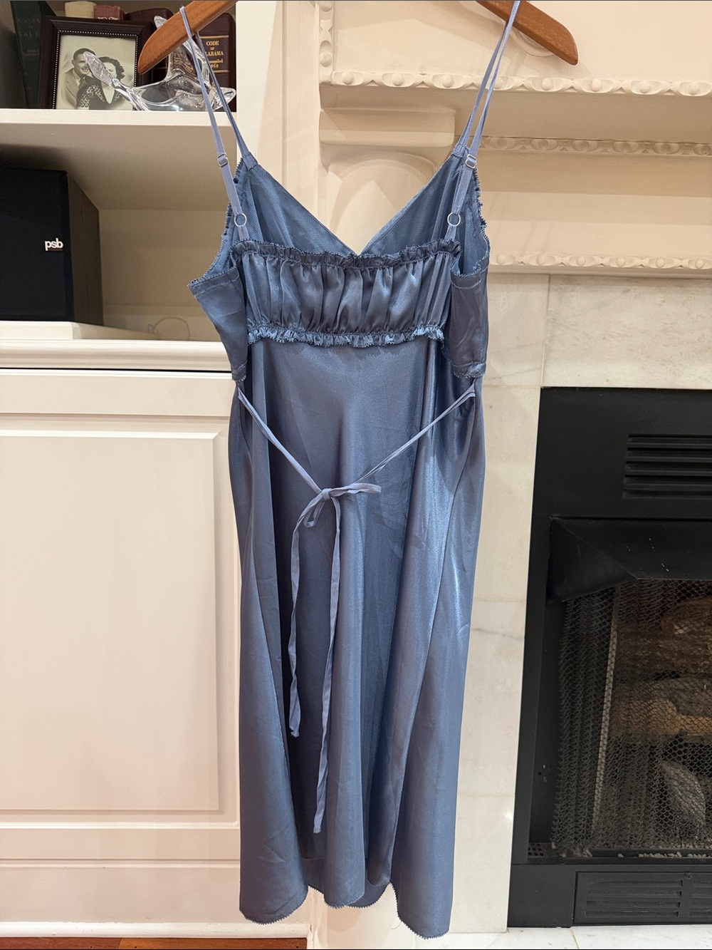 Vera Wang Blue Satin Slip Dress Small Ruffle Coquette Y2K Delicate Feminine - Picture 3 of 12